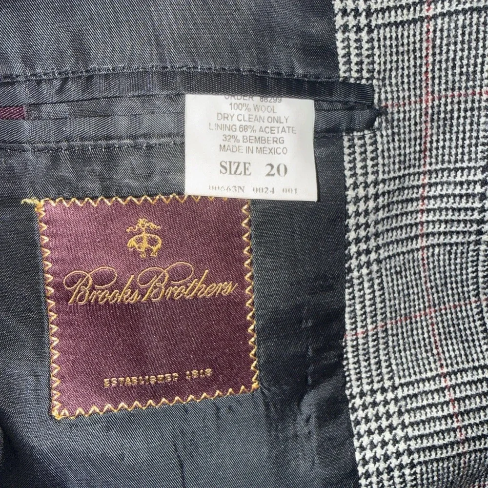 Brooks Brothers 100% Wool Blazer Size 20 Loro piana Italy Glen Plaid
